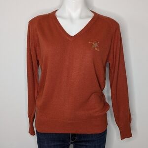 Vintage Lady Pickering Otter Creek  brown orange long sleeve v neck sweater L